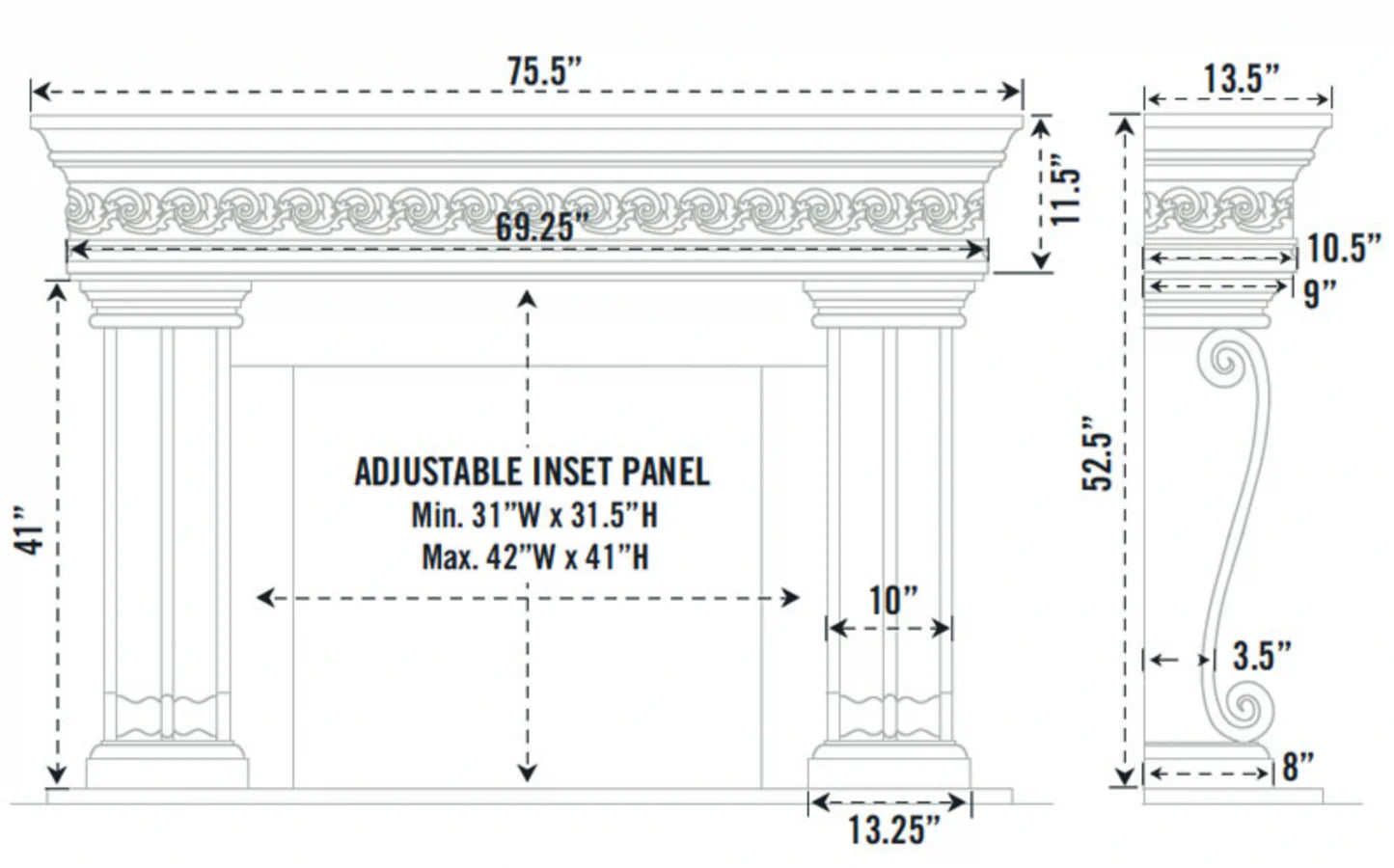 Fireplace Mantel Surround (Cast Stone) 1110S.536 GS